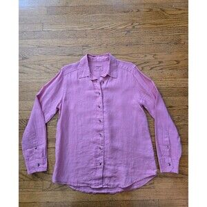 M&S Pure Linen Mens Long Sleeve Button Up Dress Shirt Salmon Size 12(Small)